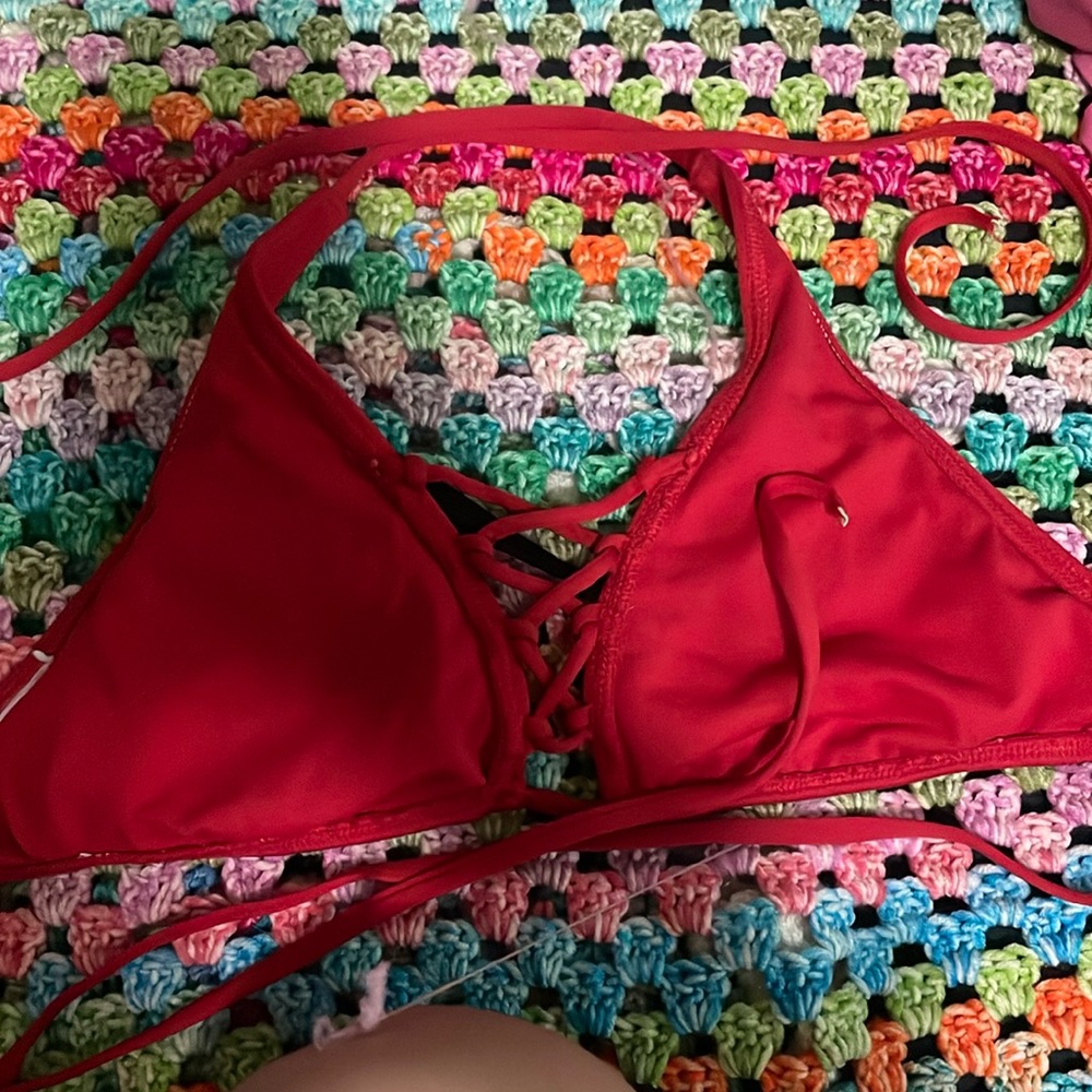 Red tie bathing suits ready for summer